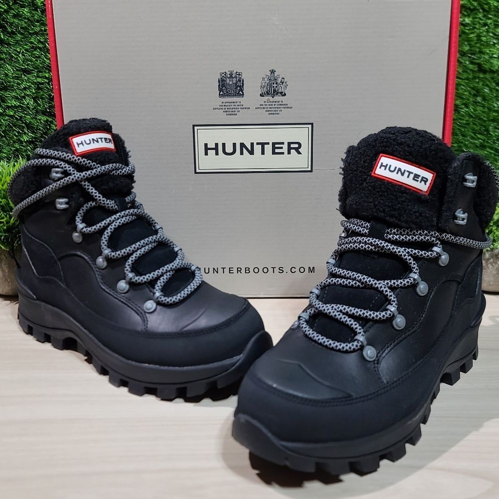 Hunter Explorer Mid Lace Leather Boots - Black 6 M New